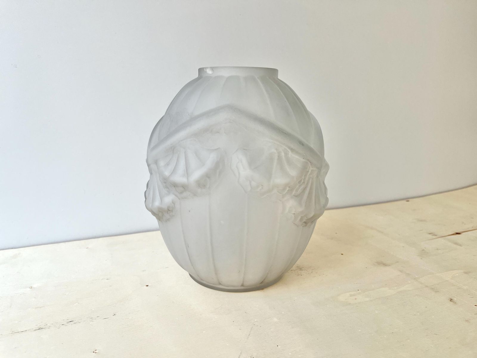 Antique Art Deco Vase Signed Verçais France, Geometric Frosted Flower Vase By Schneider 1925s photo Home Decor