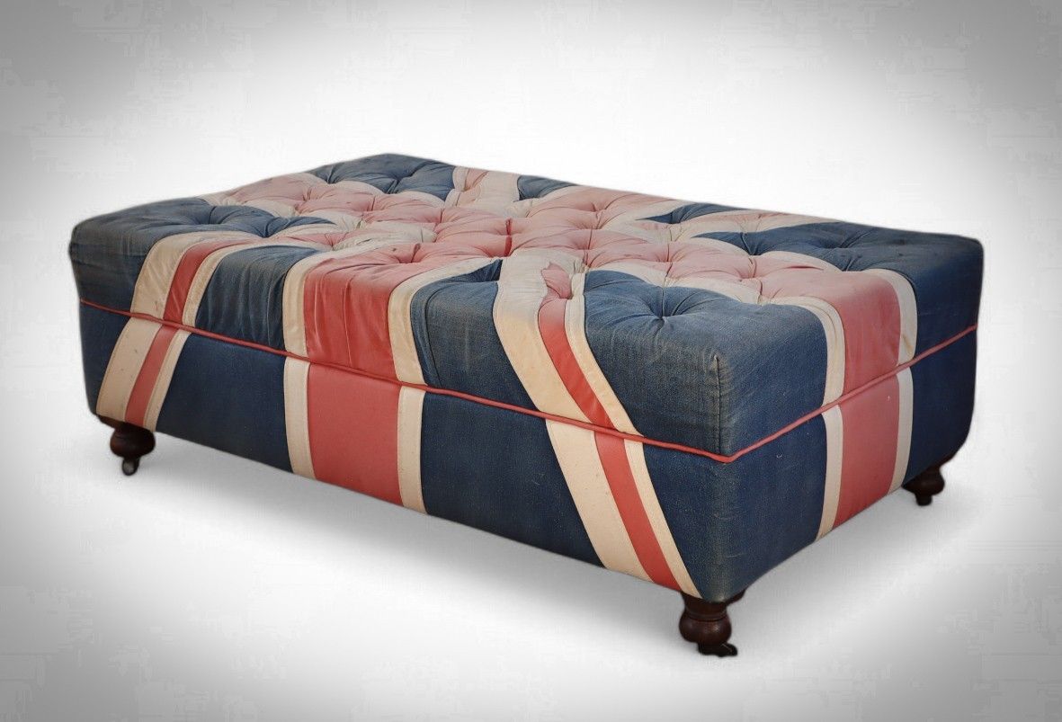 Superb Timothy Oulton Halo Westminster Buttoned Footstool Ottoman Union Jack 🚚 photo furniture