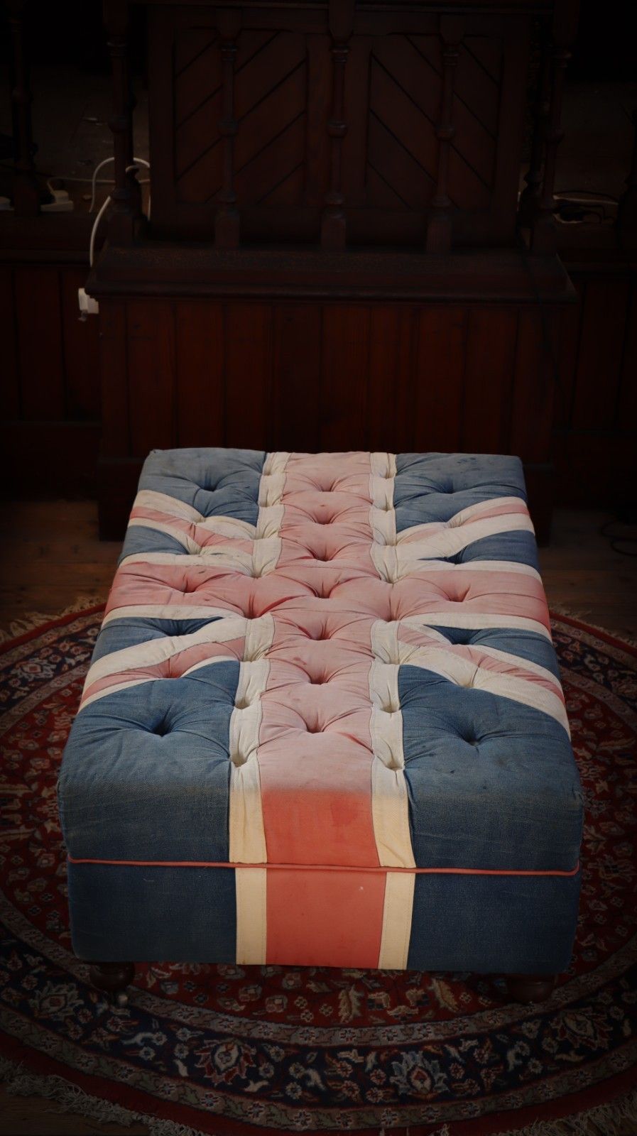 Furniture Superb Timothy Oulton Halo Westminster Buttoned Footstool Ottoman Union Jack 🚚 photo