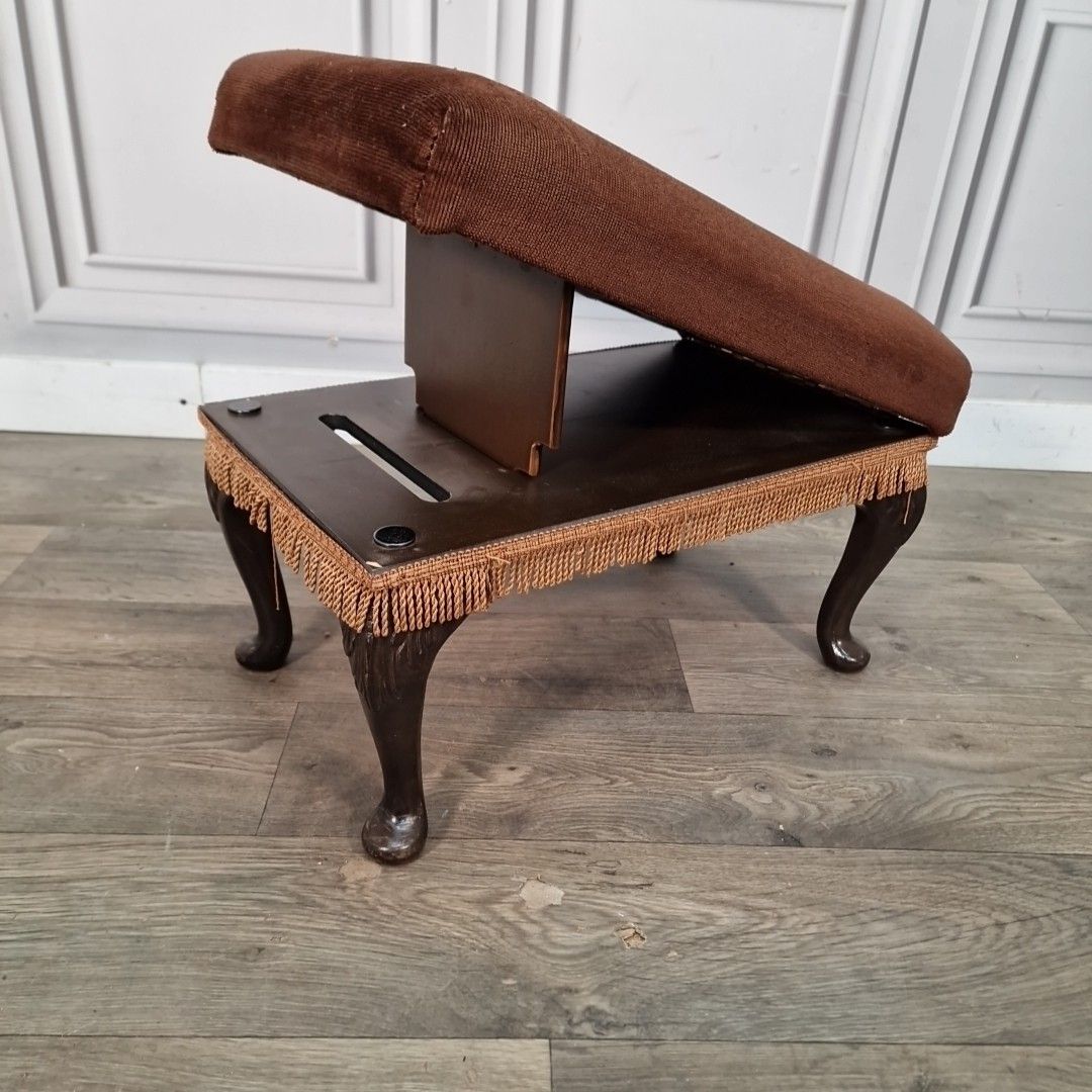 Antique Style Adjustable Footstool Mahogany Cabriole Legs Foot Rest Vintage photo 60.0
