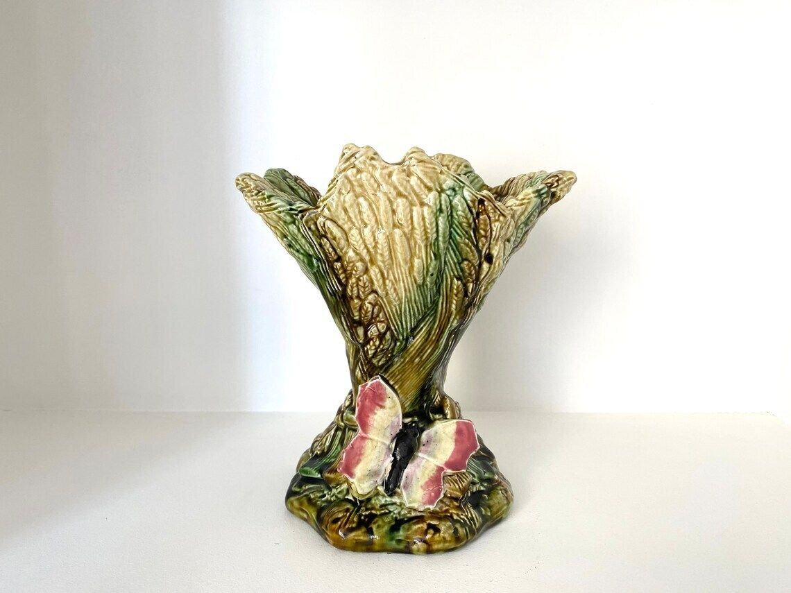 French Majolica Sheaves Of Wheat Vase Vintage 30s Pot