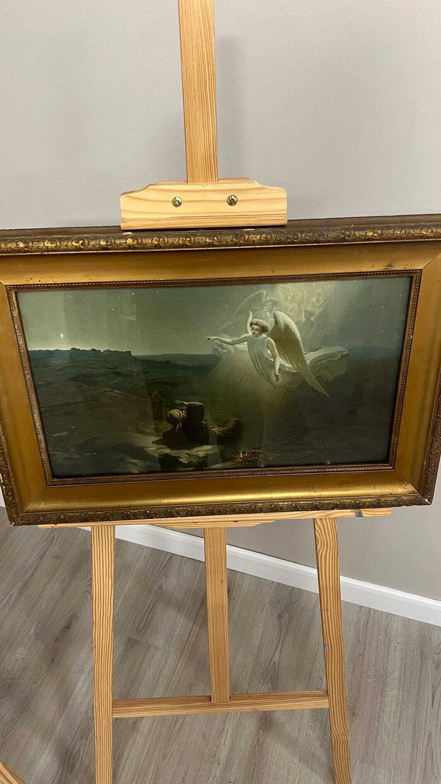 Pair Antique Late 19thc Glazed Oleograph Pictures In Gilt Frames Classical Angel Scenes photo for sale