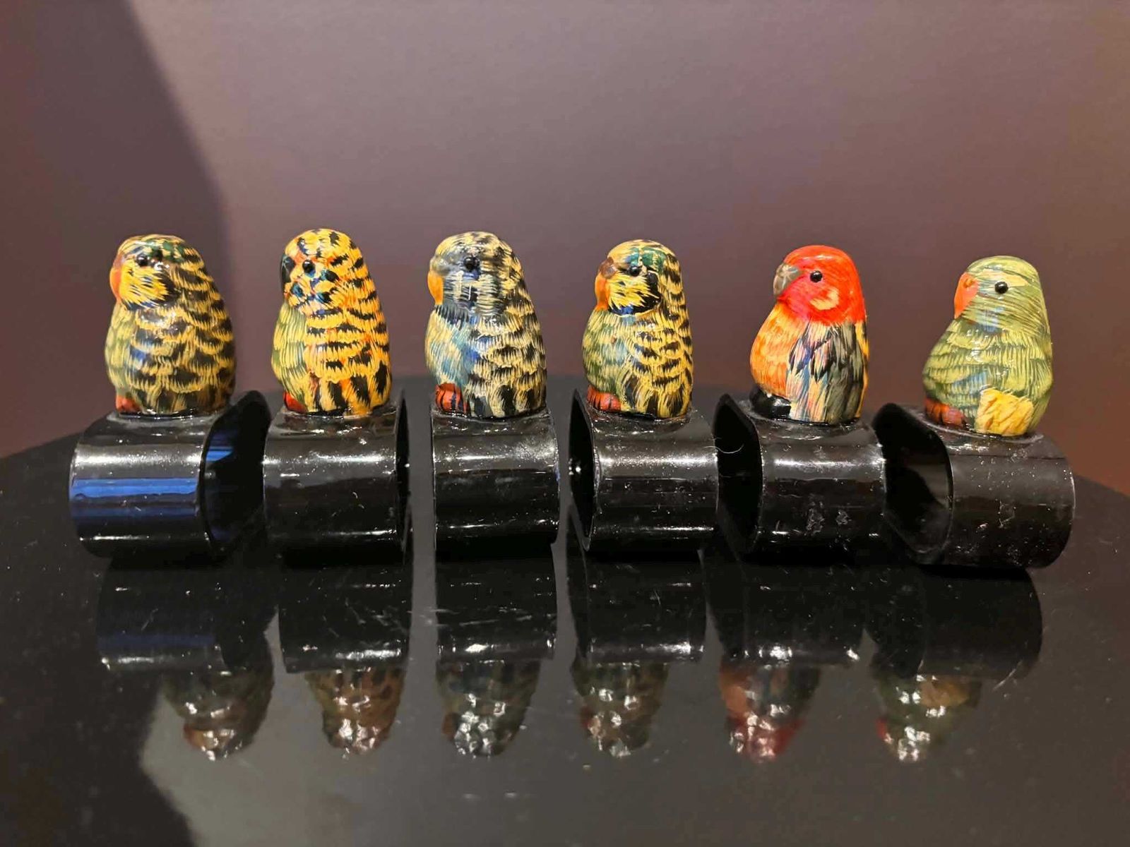 Vintage Handgeschilderde Servetringen Met Vogels/Papegaaien – Set photo furniture
