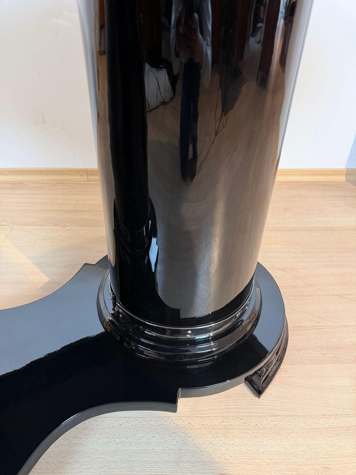 Art Deco Dining Table, Black Piano Lacquer, Metal, France, Circa 1930 photo vintage