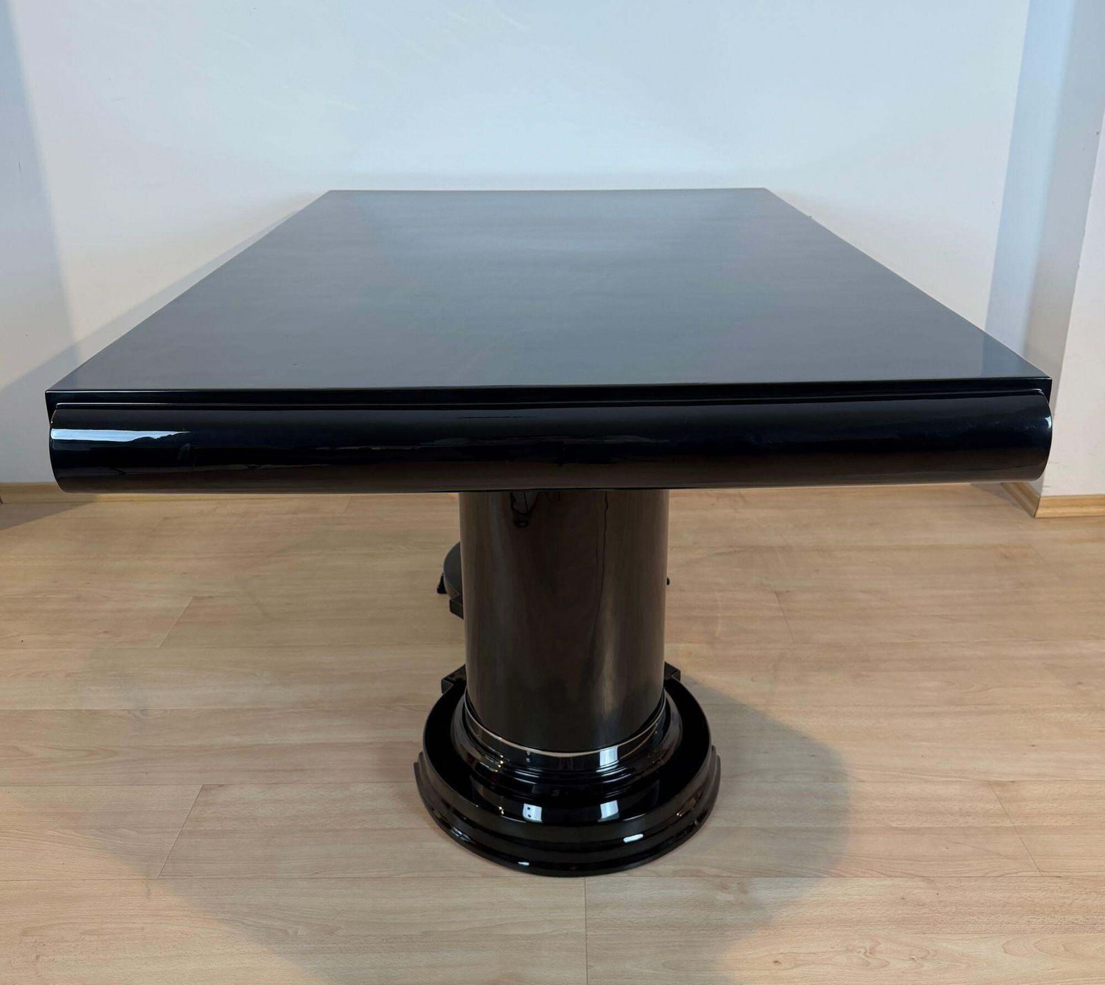 photo buy Art Deco Dining Table, Black Piano Lacquer, Metal, France, Circa 1930