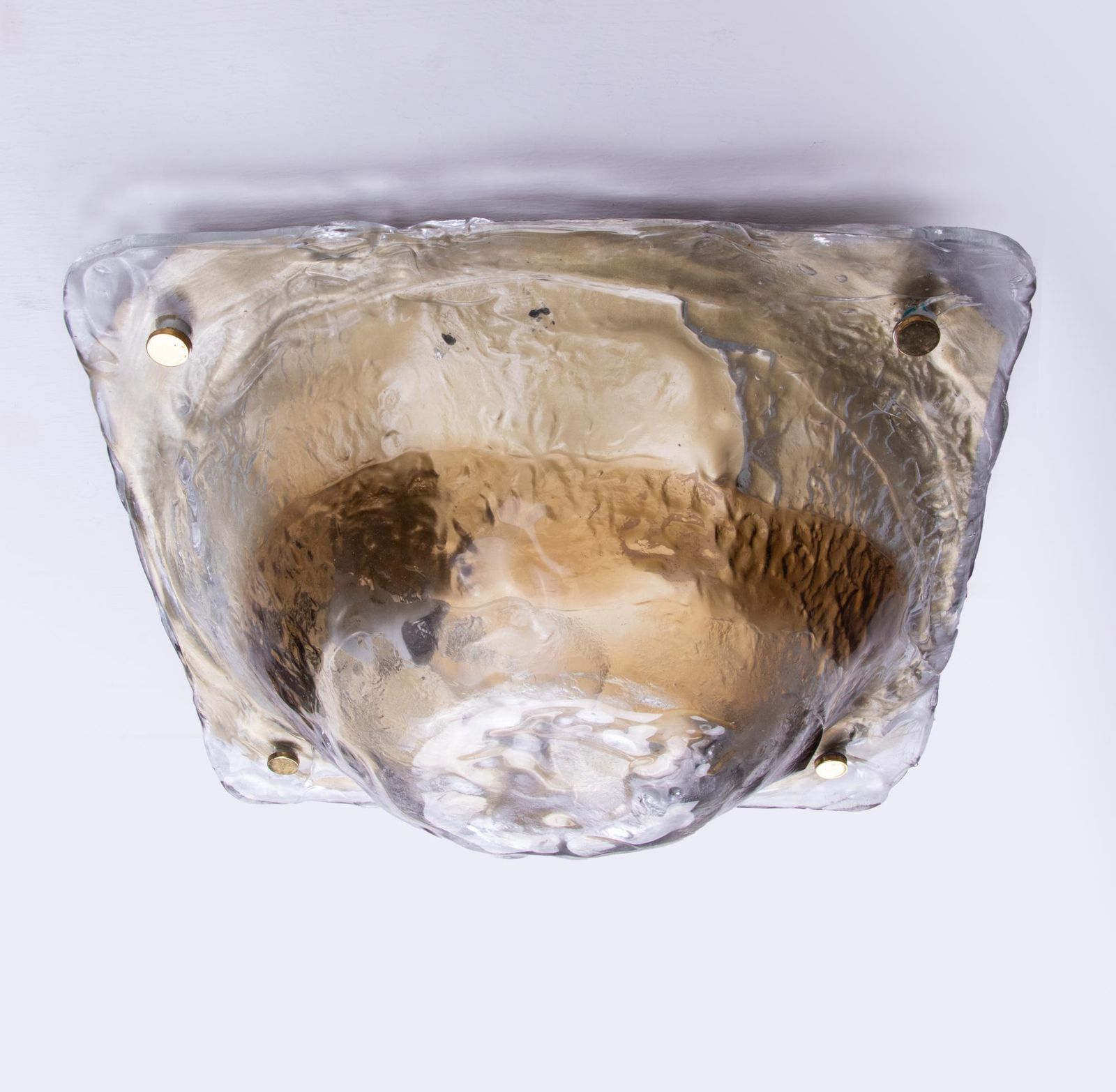 Amber Murano Flush Mount Glass & Brass In Zuccheri / Venini Style, Italy 1960x photo furniture
