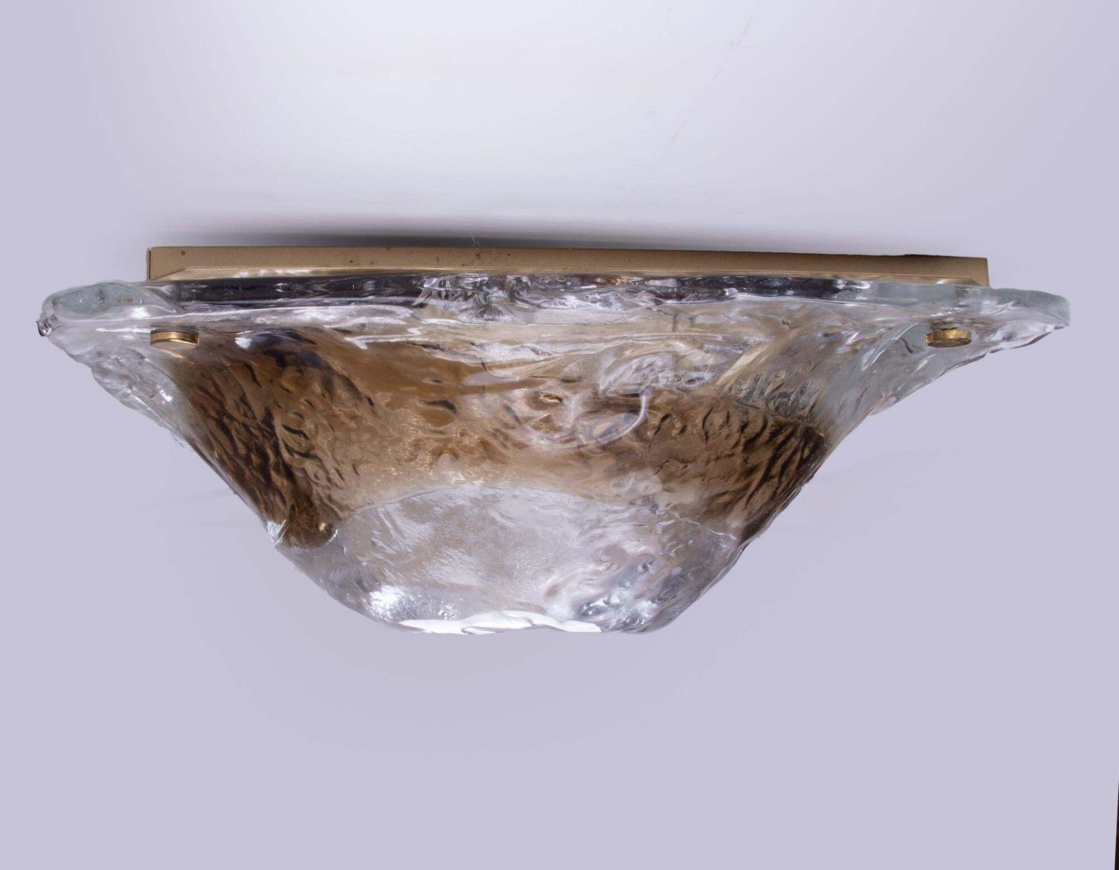 Amber Murano Flush Mount Glass & Brass In Zuccheri / Venini Style, Italy 1960x photo Lighting