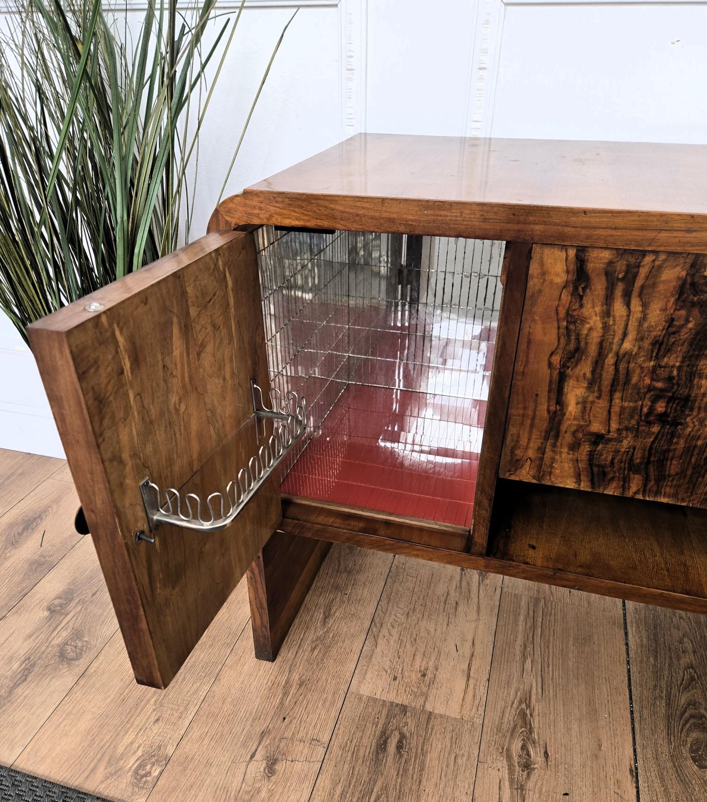 photo furniture Italian 1940s Art Deco Midcentury Walnut Mirror Mosaic Dry Bar Cocktail Cabinet