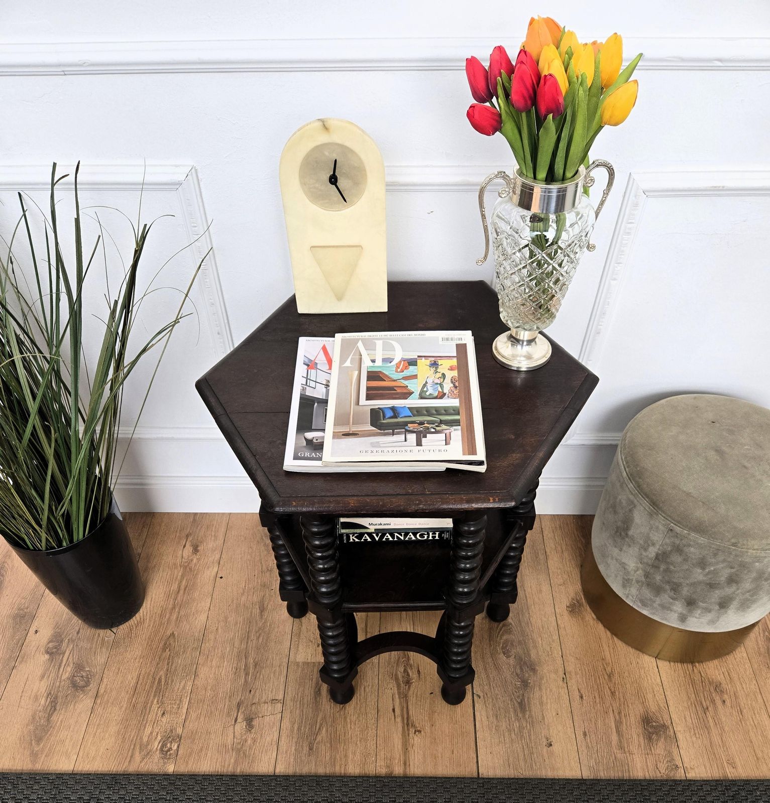 Antique Italian Hexagonal Walnut Side Table Or Stool With Bobbin Turned Legs photo 1037.0