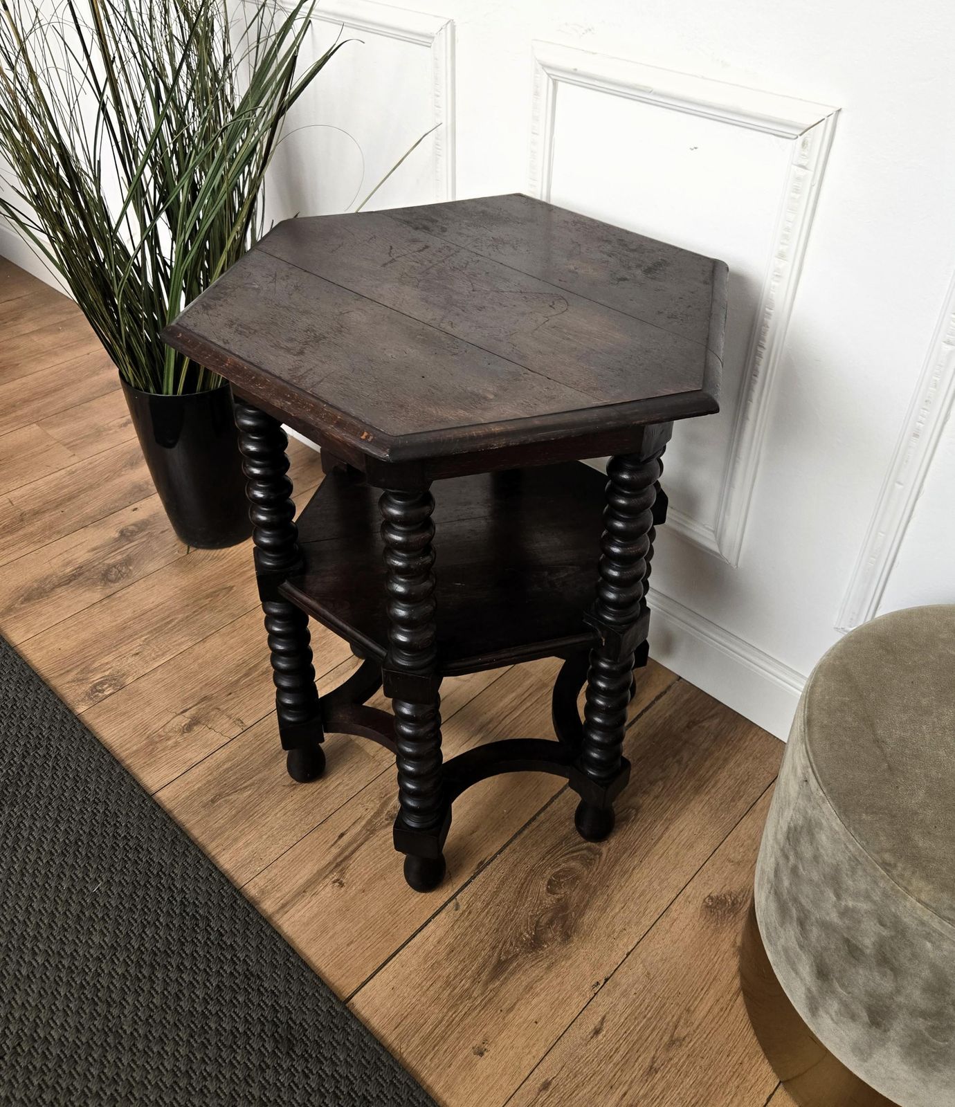 Antique Italian Hexagonal Walnut Side Table Or Stool With Bobbin Turned Legs photo buy