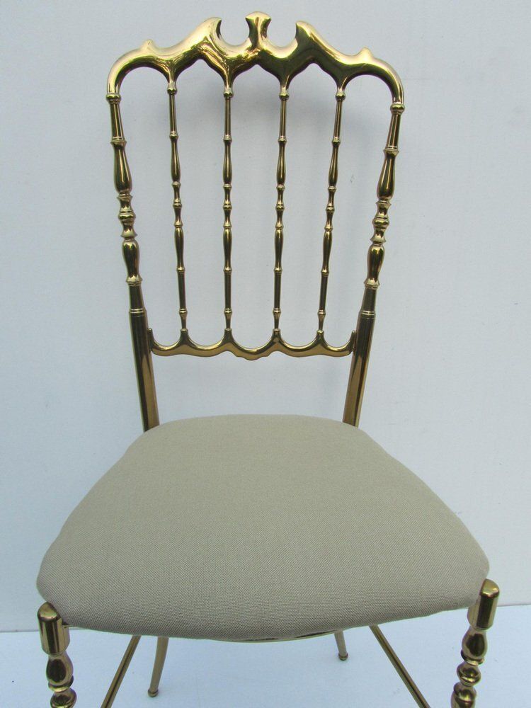 Italian Side Chair In Golden Brass By Giuseppe Gaetano Descalzi For Chiavari, 1950s photo for sale