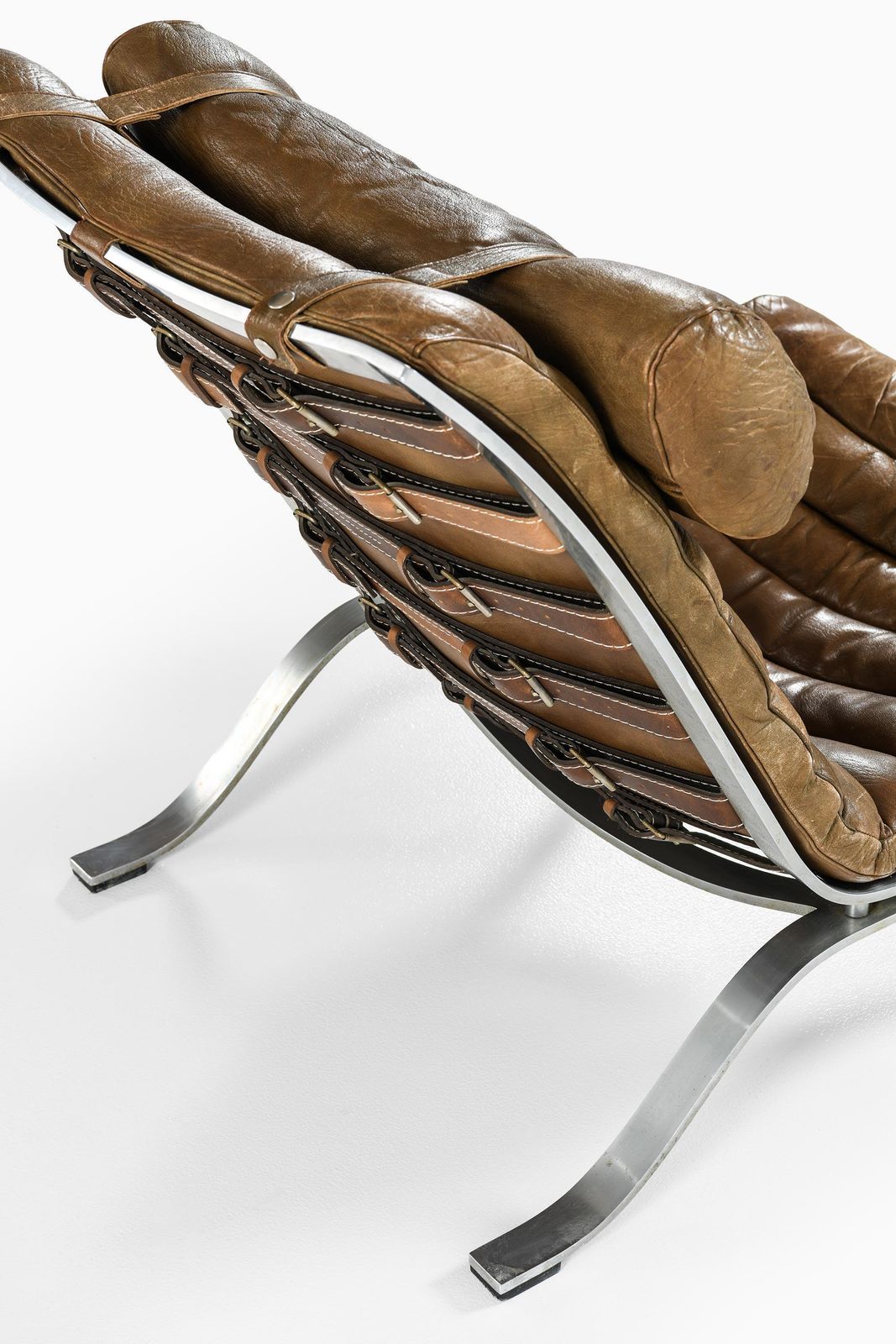 Easy Chair In Leather And Steel With Stool By Arne Norell, 1970s photo buy