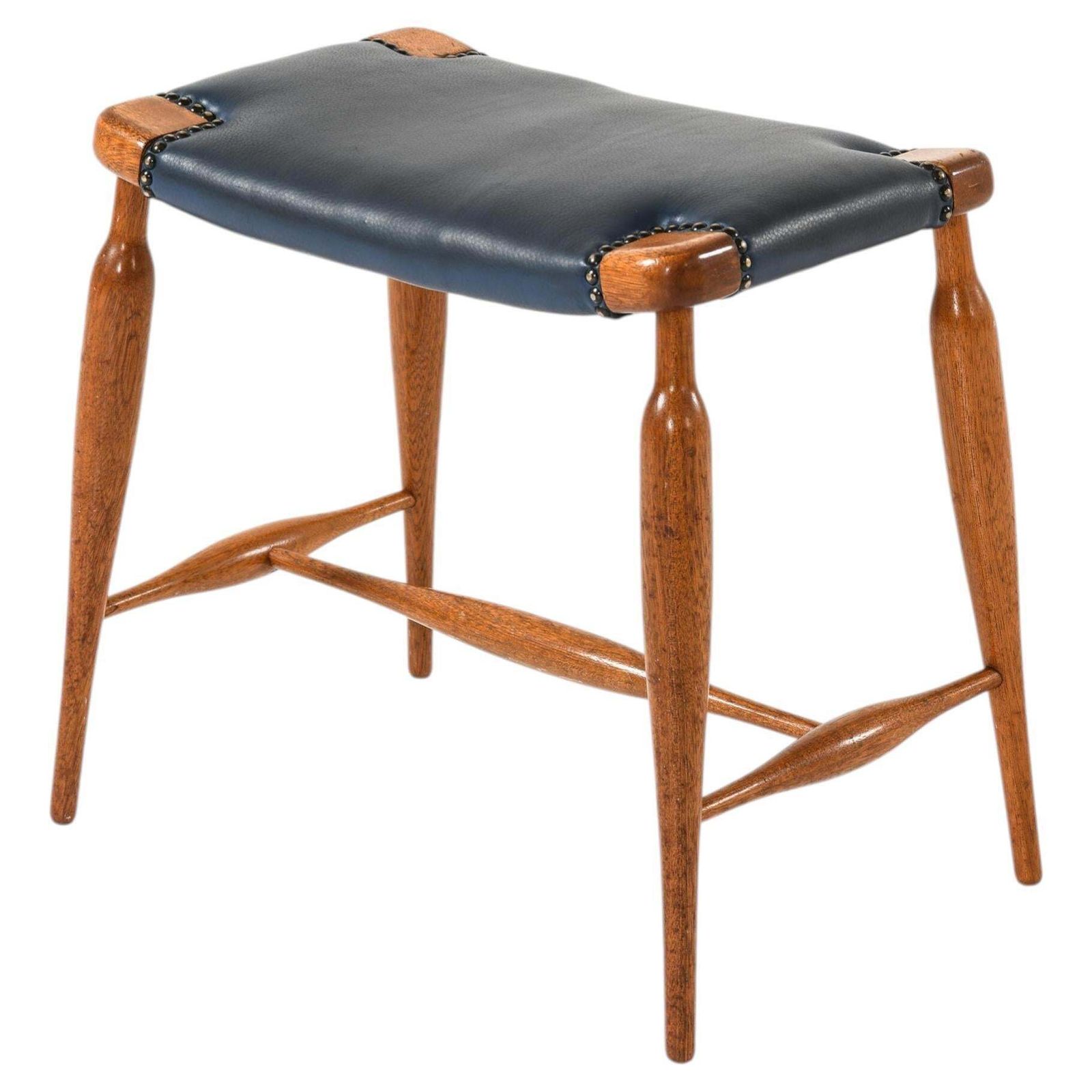 Stool In Mahogany, Brass And Leather By Josef Frank, 1950s