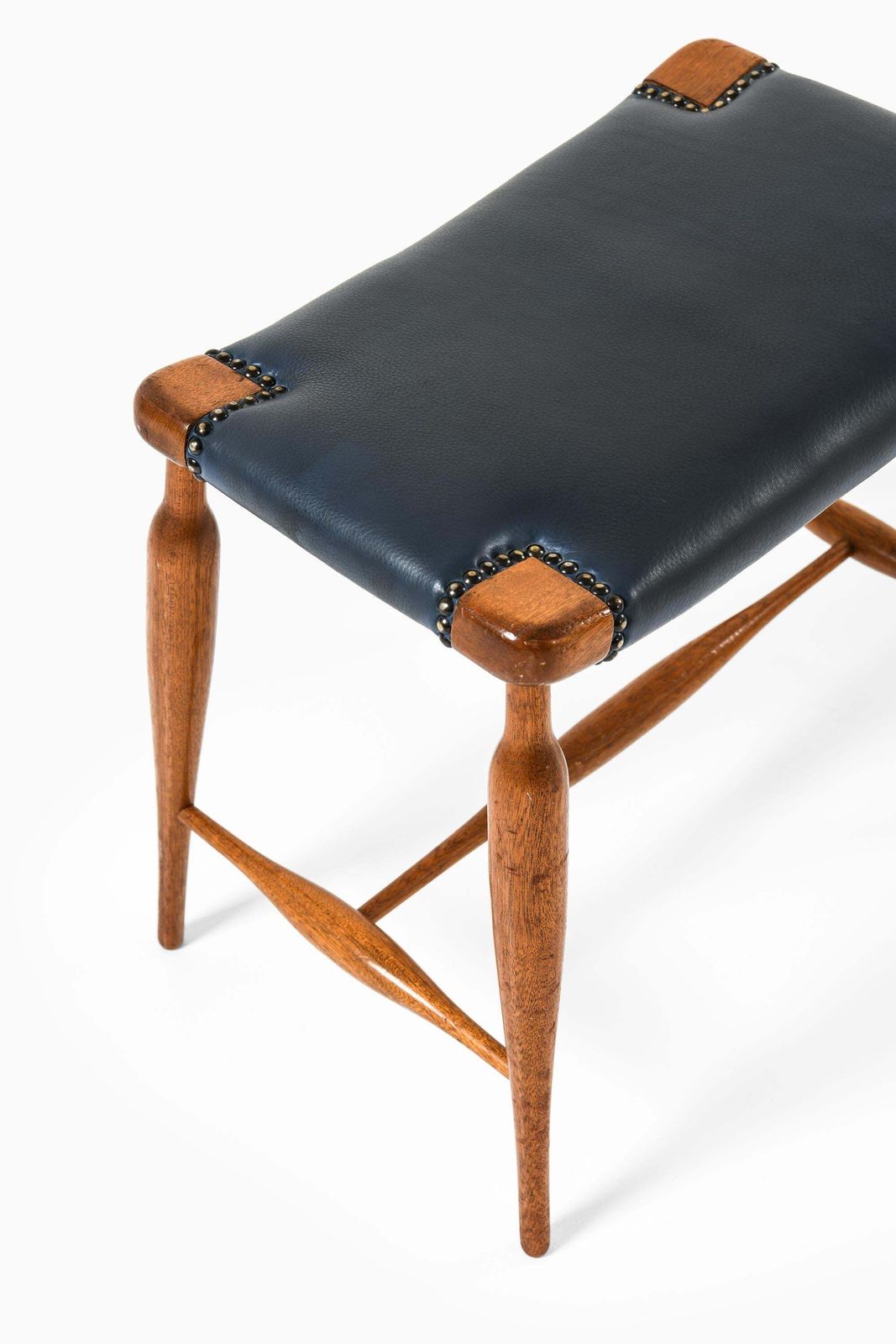 Stool In Mahogany, Brass And Leather By Josef Frank, 1950s photo for sale