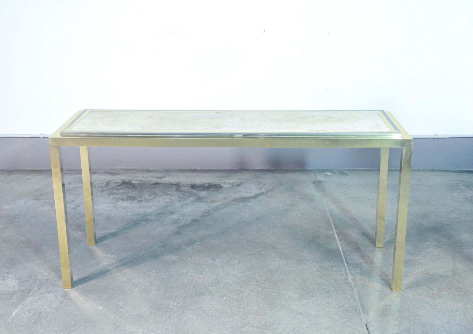 Italian Design Console Table, Made Of Chrome Plated Metal With Travertine Top. 1970s photo buy