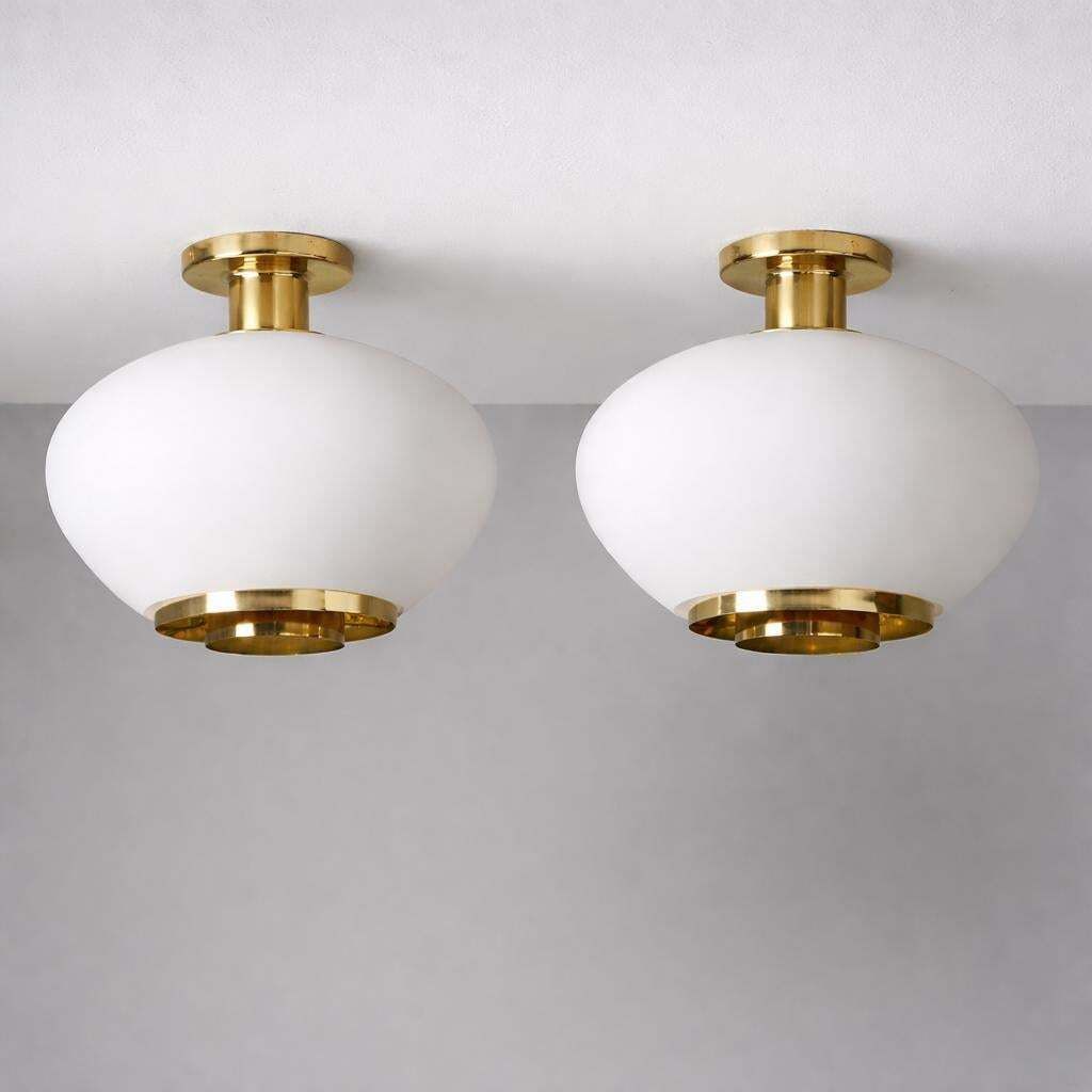 Rare Pair Of Flush Mounts, Paavo Tynell, Idman Oy, Late 20th Century photo furniture