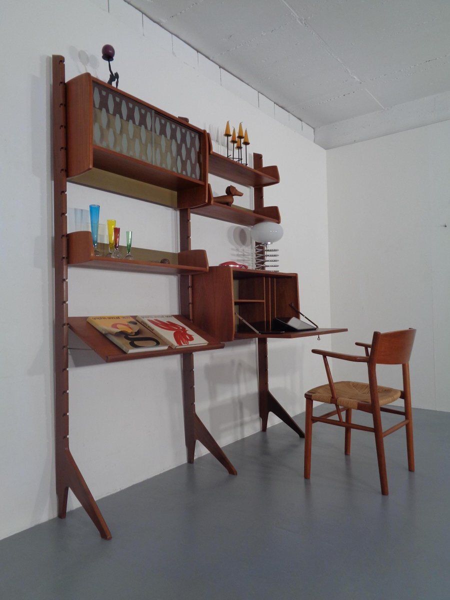 Ergo Teak Wall Shelving Unit By John Texmon Einar Blindheim For Blindheim, Norway, 1950s, Set Of 9 photo Furniture