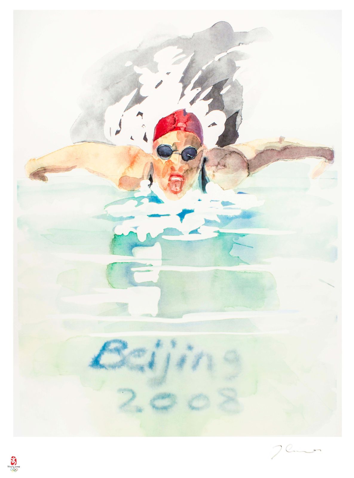 Trevor Gouldswimming, Olympic Games Beijing 2008   Lithograph By Trevor Gould   20082008