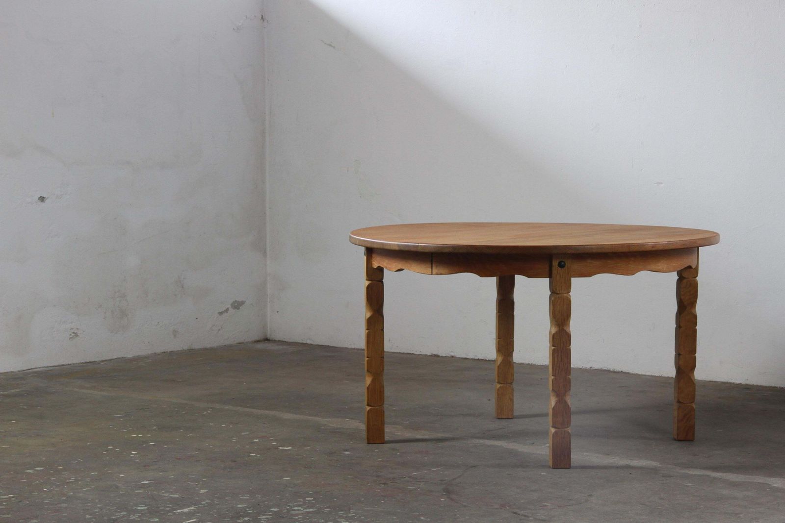 photo for sale Vintage Danish Modern Oak Round Table, H. Kjærnulf Style, 1960s