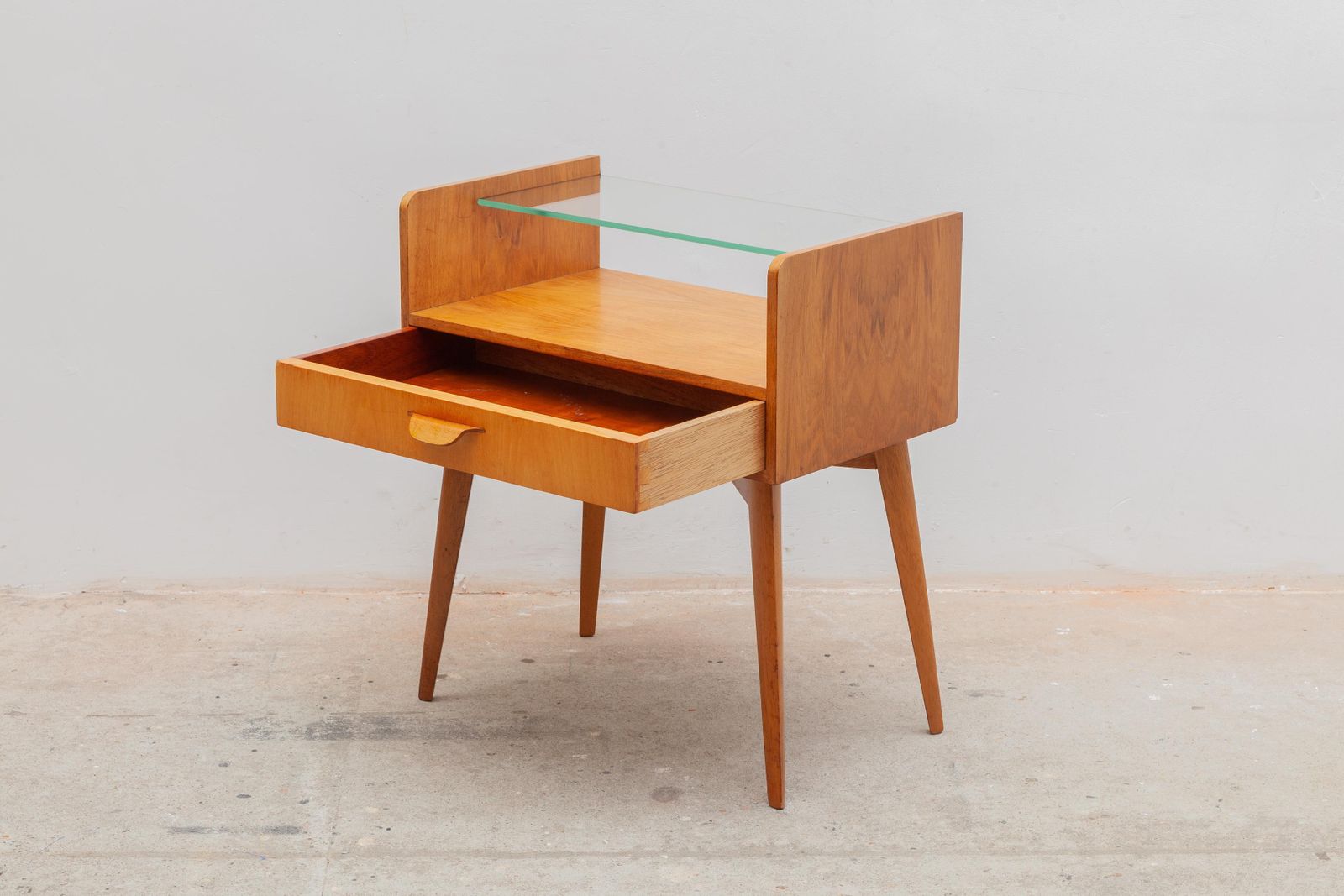 Bed Side Tables By Wk Möbel Germany, 1950s, Set Of Two With Glass Top photo for sale