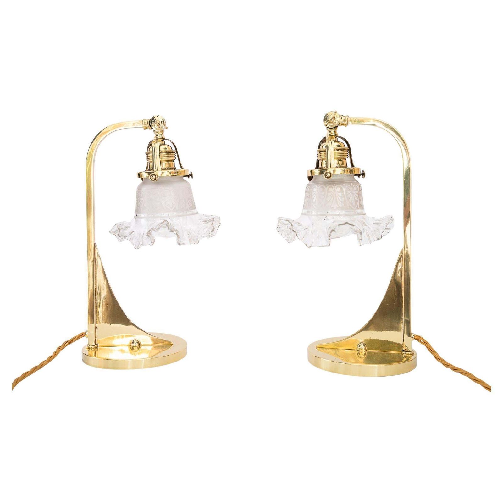 2x Art Deco Table Lamps With Original Antique Glass Shades Vienna Around 1920s
