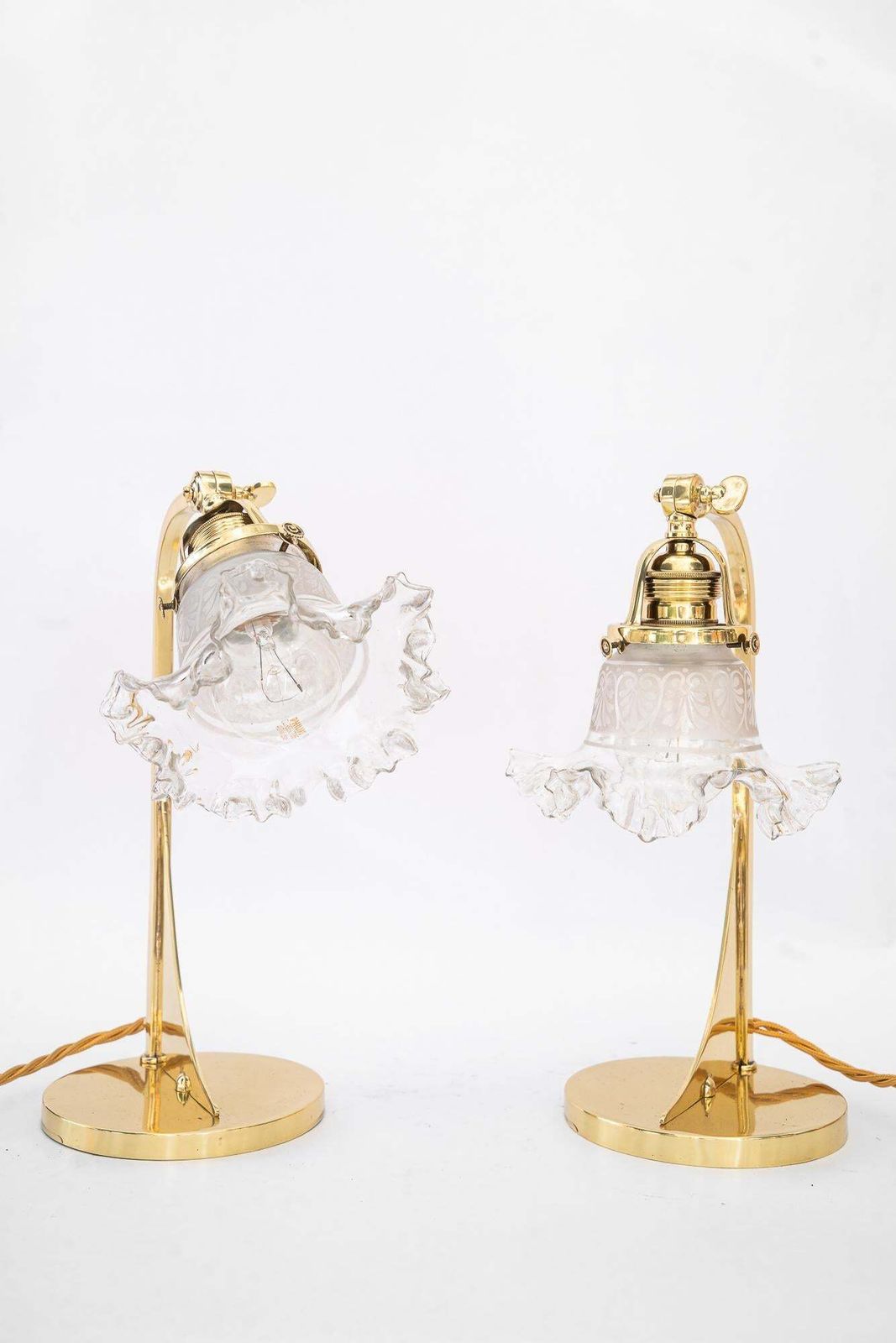 2x Art Deco Table Lamps With Original Antique Glass Shades Vienna Around 1920s photo vinterior
