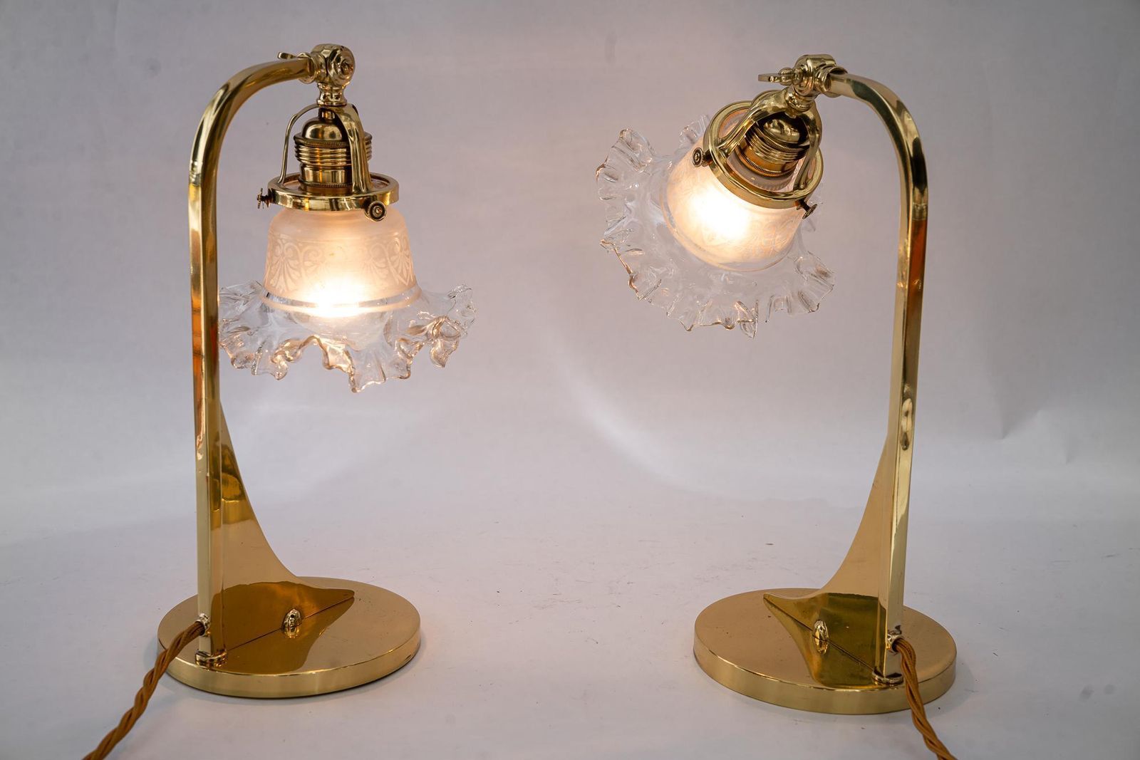 Lighting 2x Art Deco Table Lamps With Original Antique Glass Shades Vienna Around 1920s photo