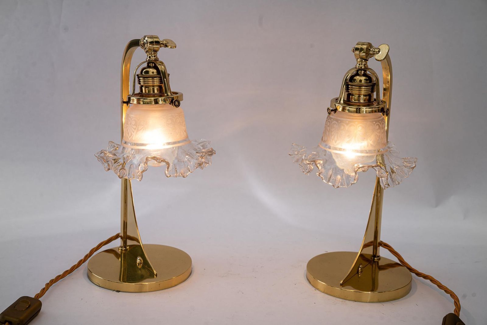 photo vinterior 2x Art Deco Table Lamps With Original Antique Glass Shades Vienna Around 1920s