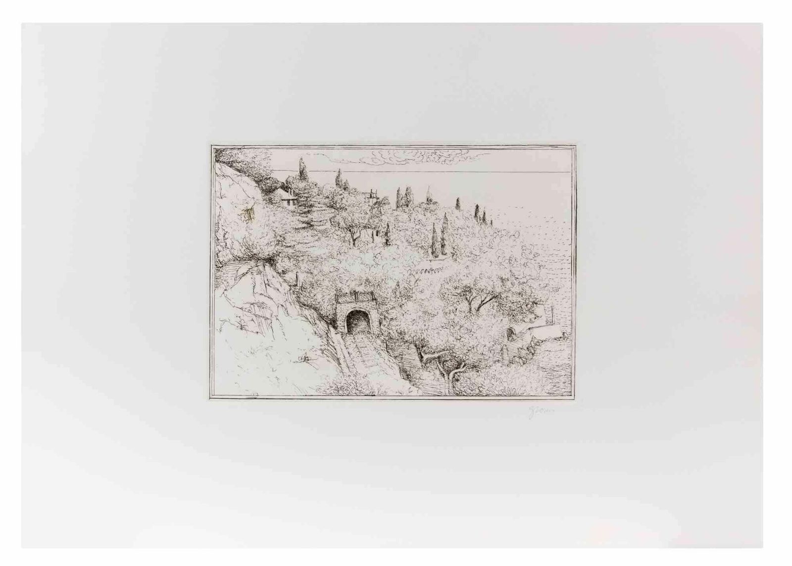 Giovanni Gromocountryside   Etching By Giovanni Gromo   1980s1980s
