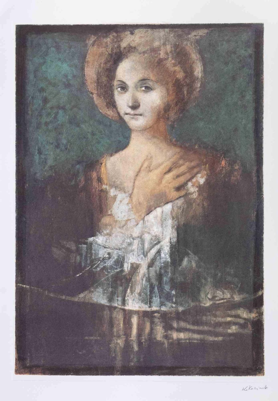 Alessandro Kokocinskirenaissance Woman   Lithograph By Alessandro Kokocinski   1990s1990s photo furniture