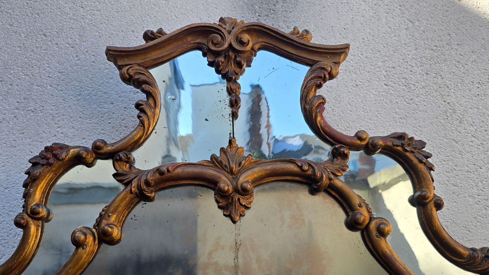 Large Italian Rococo Revival Carved Giltwood Mirror, Late 19th Century photo vintage