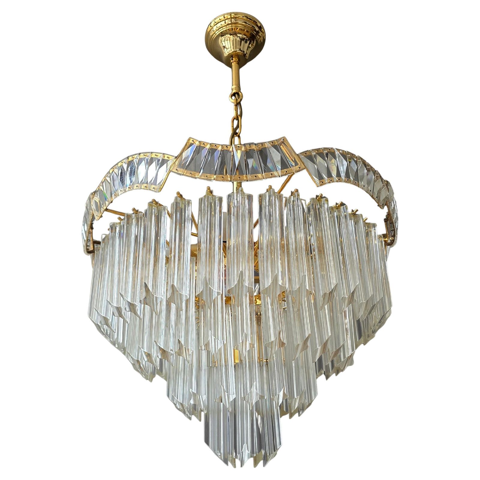 Italian Brass And Crystal Tiered Chandelier, Circa 1970   1980 photo furniture