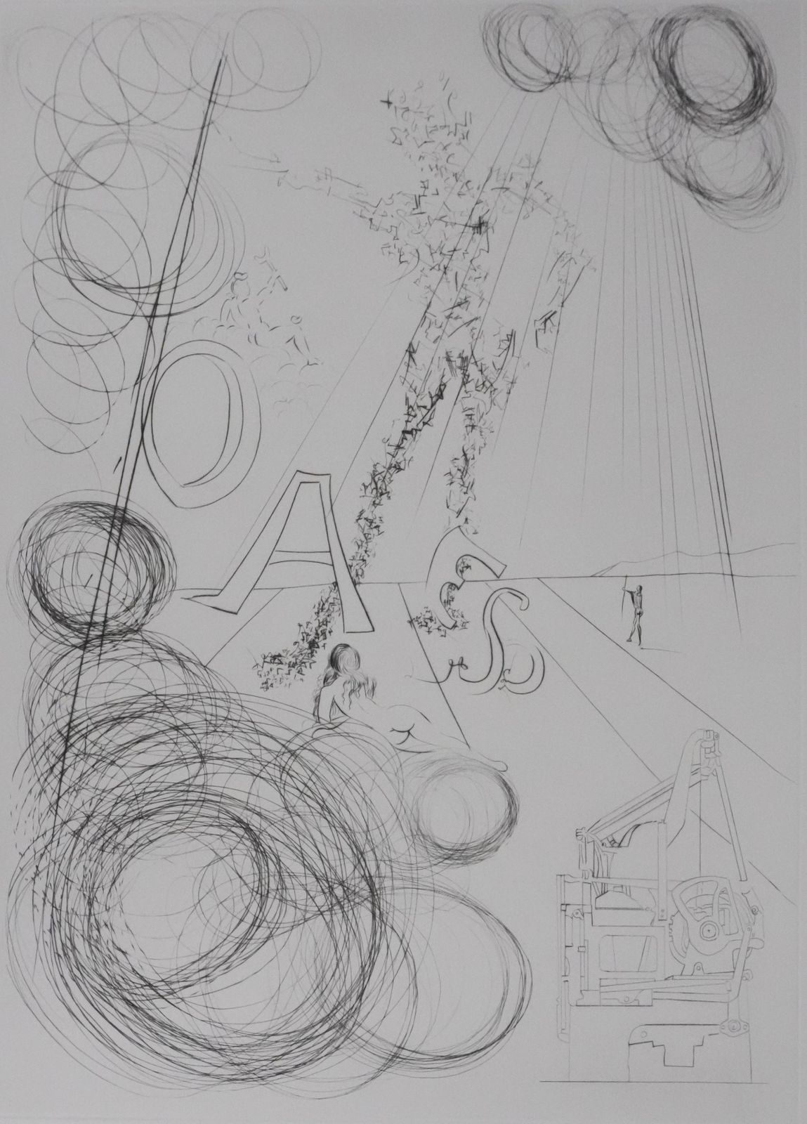 Salvador Dalí­Tribute To Leonardo Da Vinci, The Linotype   Original Handsigned Etching1975 photo vinterior