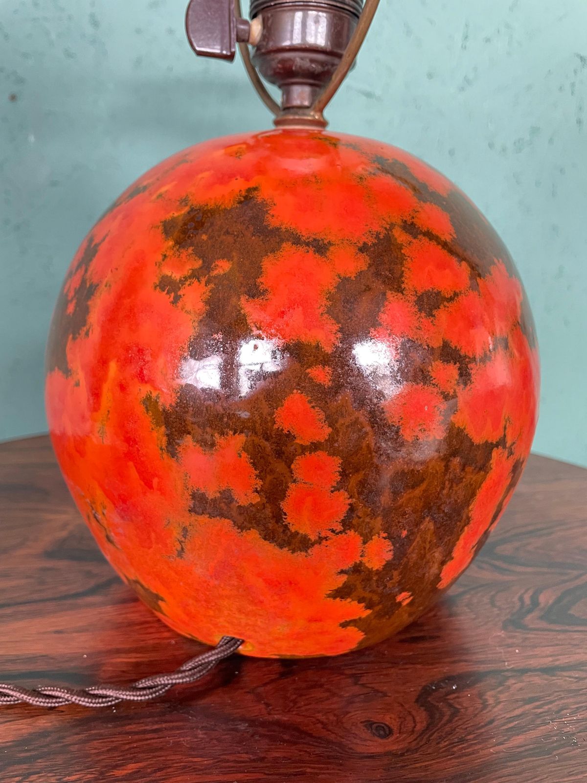 photo furniture Art Deco Hak Herman Kähler Pottery Lamp, C.1930s Orange Globe With Brass Detais