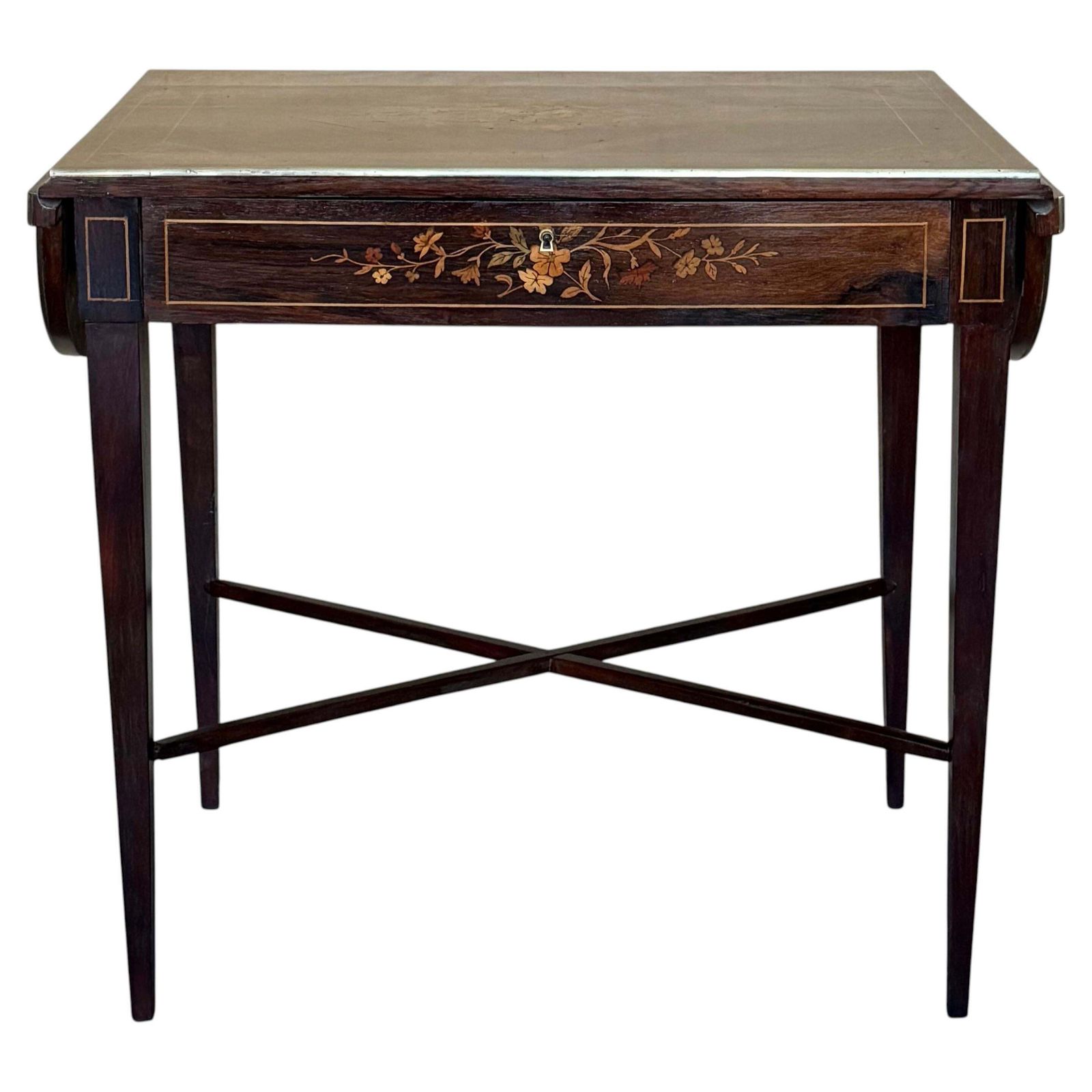 Bureau à abattants en noyer avec marqueterie, style classique italien