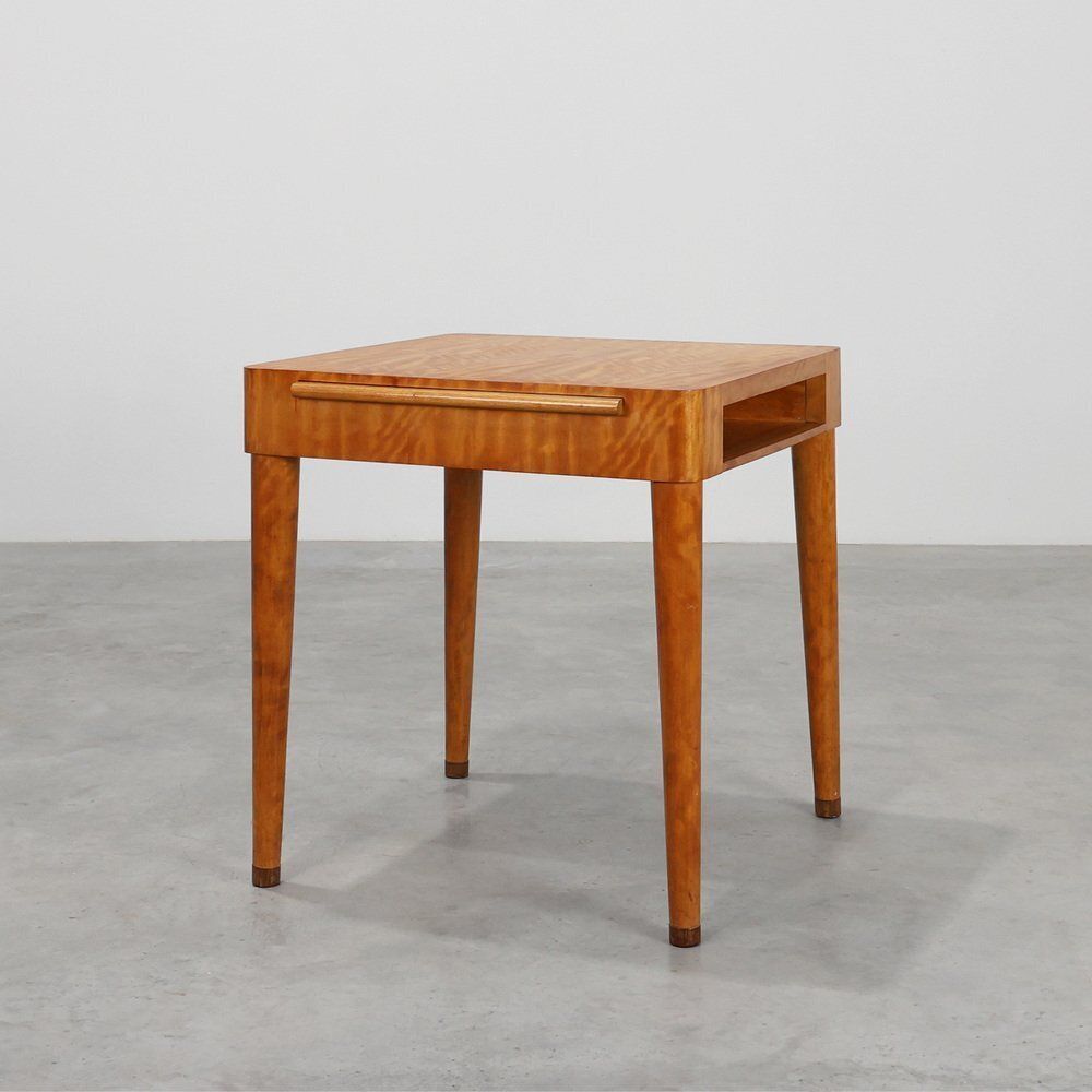 Art Deco Birch‑Veneered Side Table With Drawer, France, 1920s