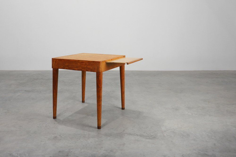 Art Deco Birch‑Veneered Side Table With Drawer, France, 1920s photo vinterior