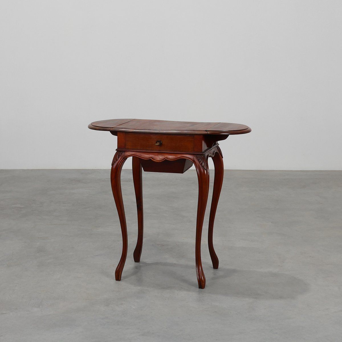 French Louis XV Style Walnut Side Table With Drawer And Side Leaves