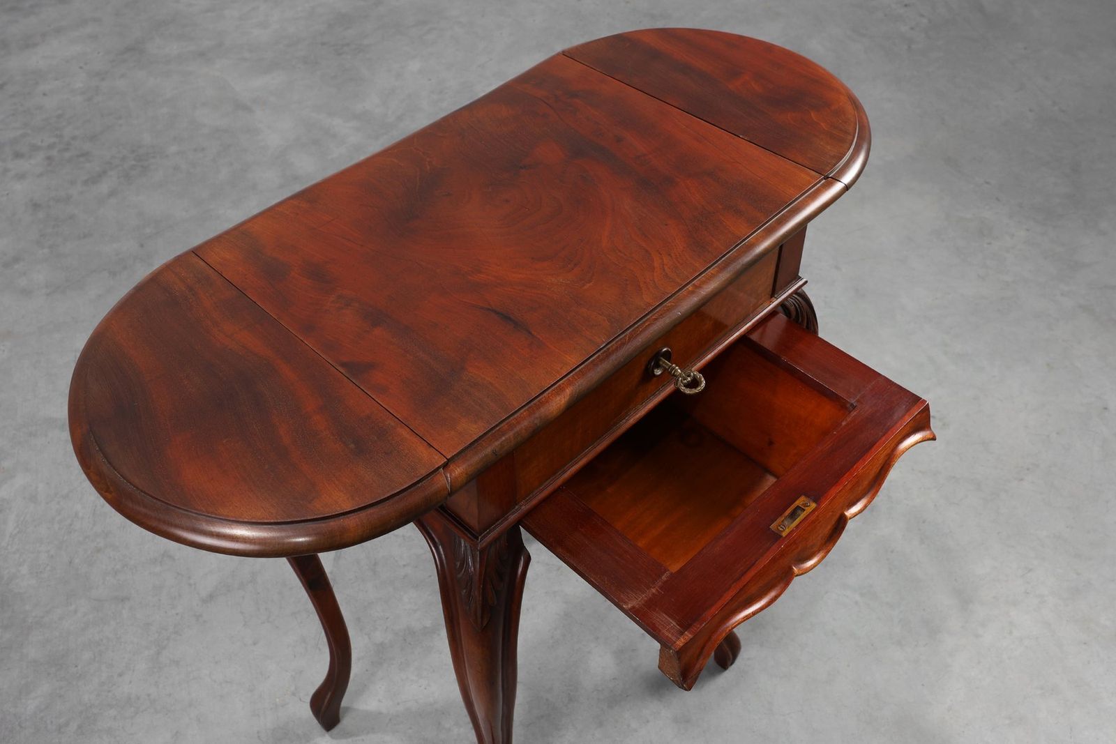 French Louis XV Style Walnut Side Table With Drawer And Side Leaves photo vintage