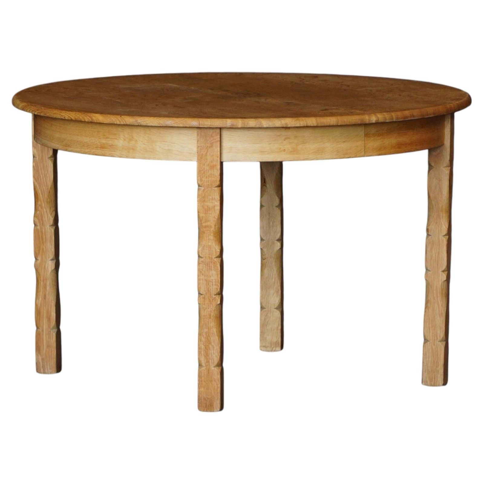 Mid Century Round Oak Dining Table With Three Extensions, Danish Modern, 1960s