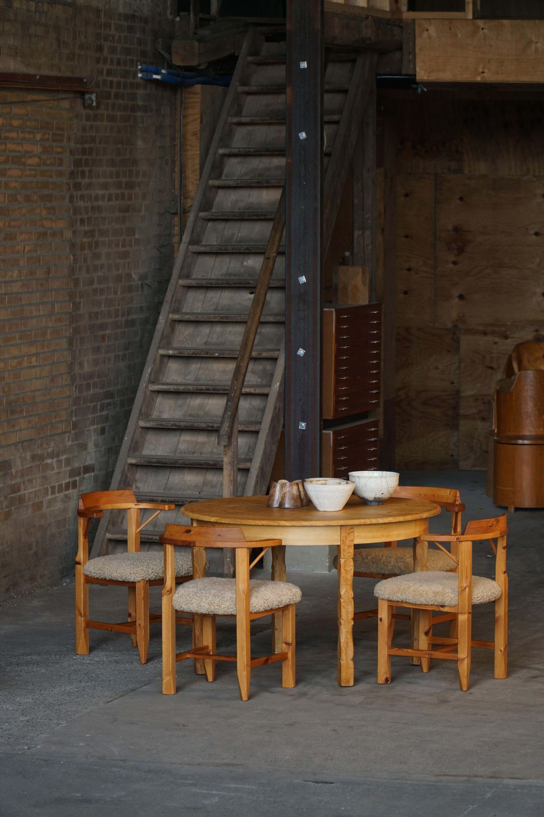 Mid Century Round Oak Dining Table With Three Extensions, Danish Modern, 1960s photo for sale