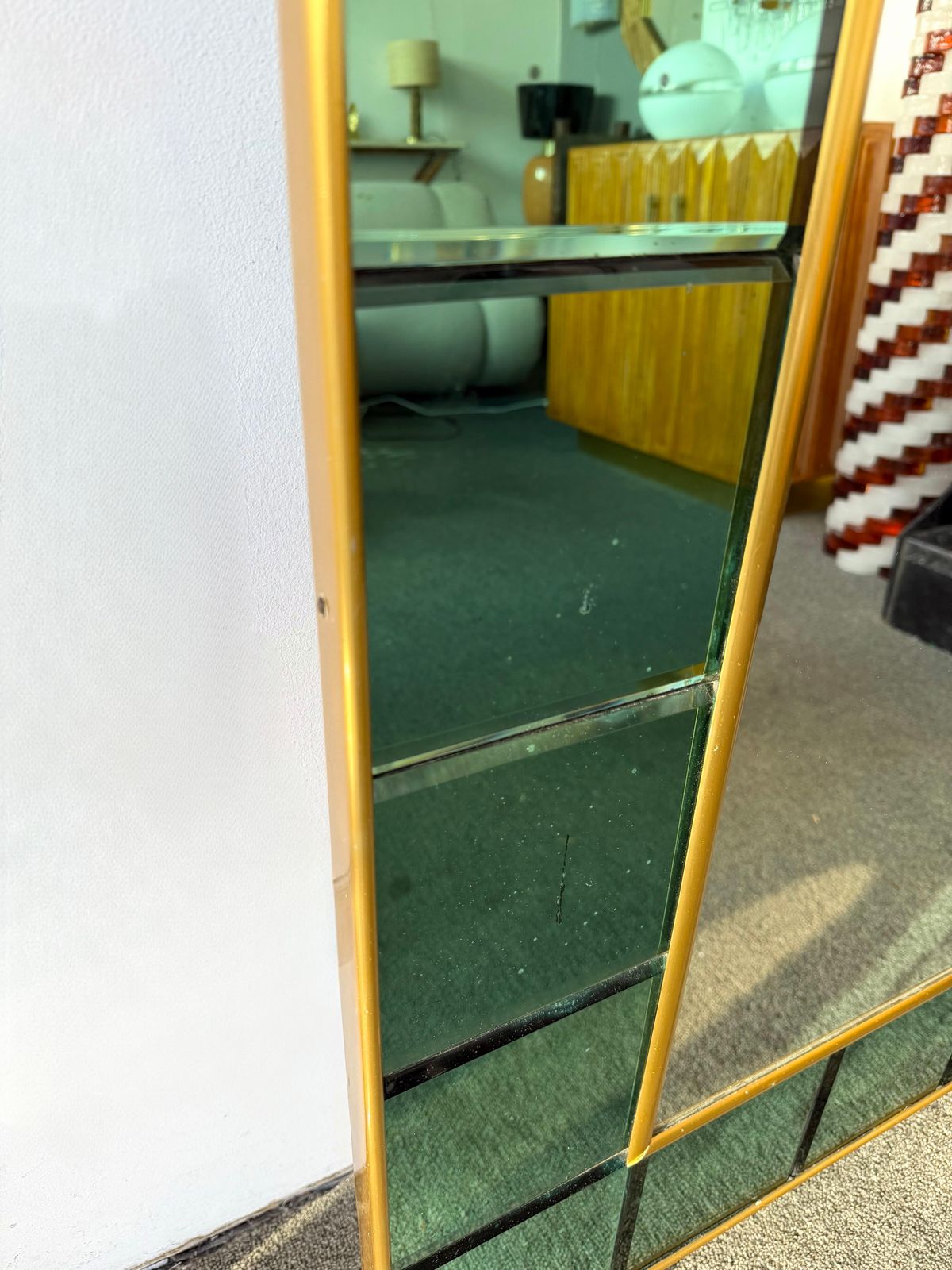 photo furniture Extra Large Floor Mirror Green Glass And Brass By Cristal Art Italy, 1960s