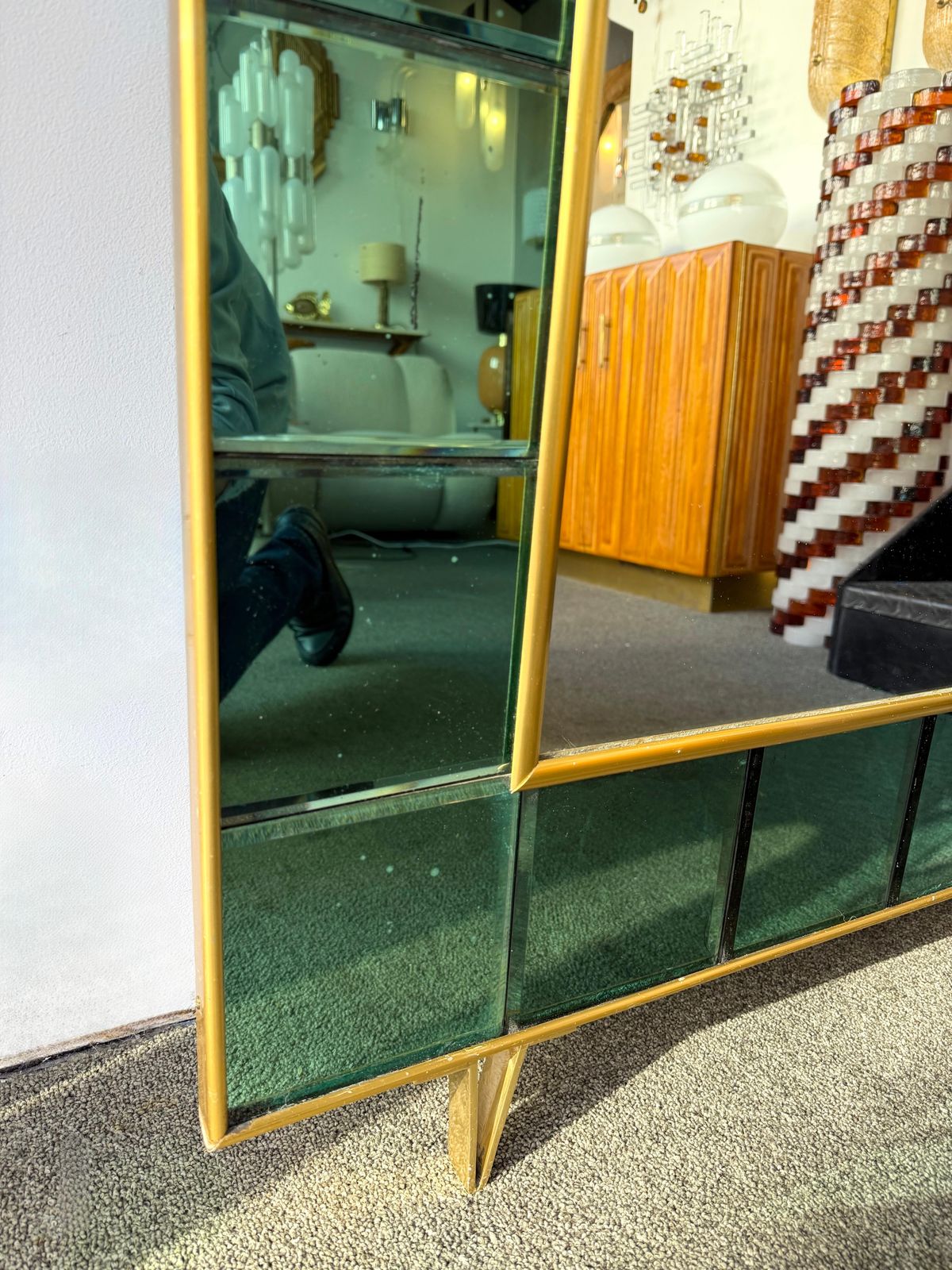 photo for sale Extra Large Floor Mirror Green Glass And Brass By Cristal Art Italy, 1960s