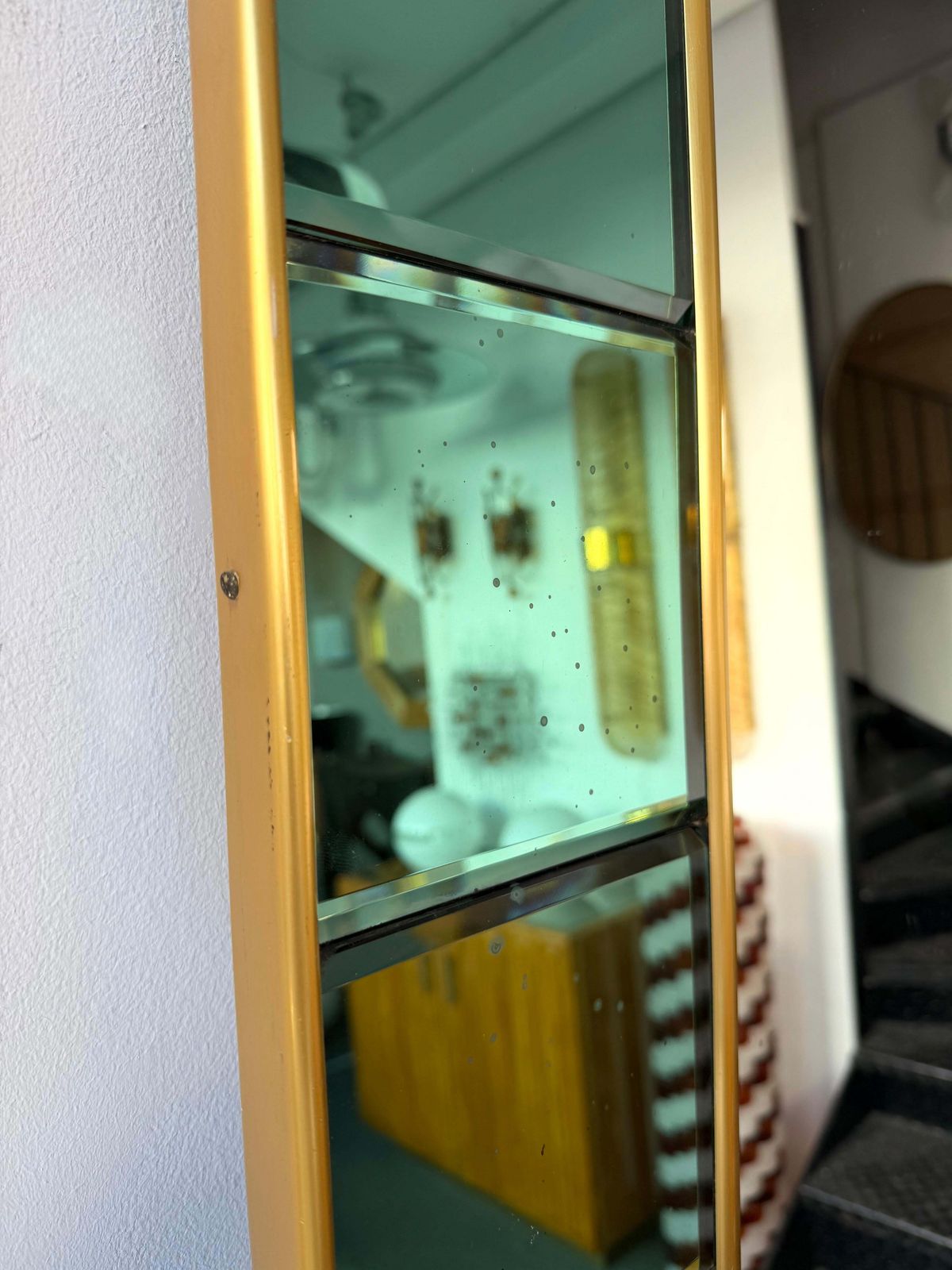 Home Decor Extra Large Floor Mirror Green Glass And Brass By Cristal Art Italy, 1960s photo
