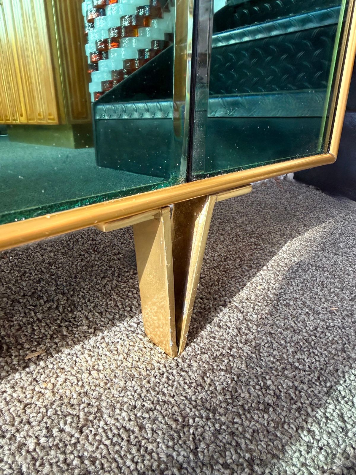 10634.0 Extra Large Floor Mirror Green Glass And Brass By Cristal Art Italy, 1960s photo