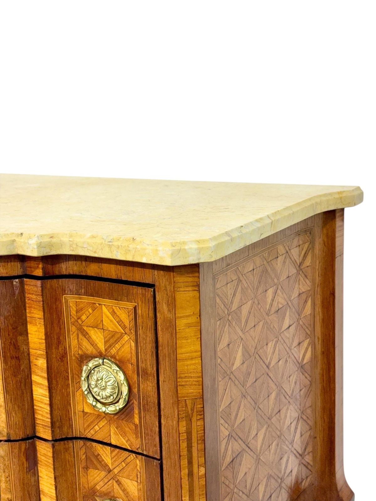 Furniture French Louis XV Style Marquetry Commode With Marble Top, Late 19th Century photo
