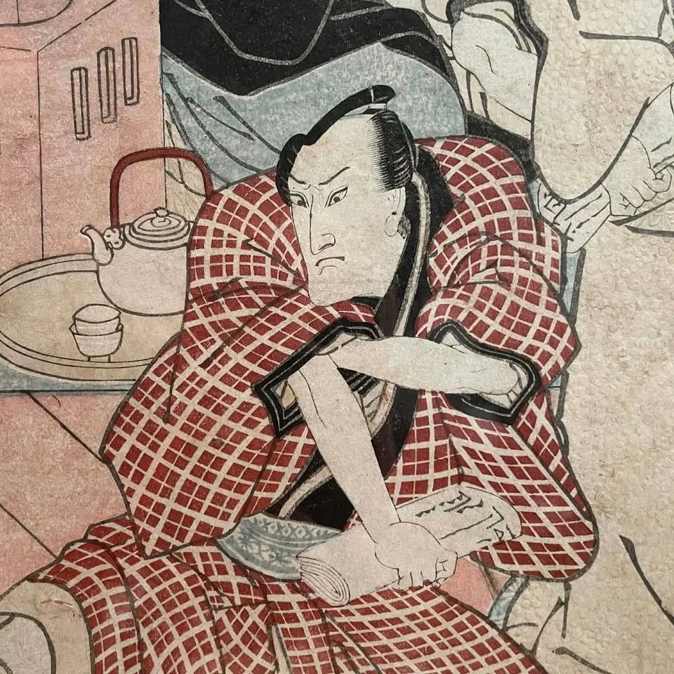 Antique Japanese Ukiyo E Woodblock Print photo furniture