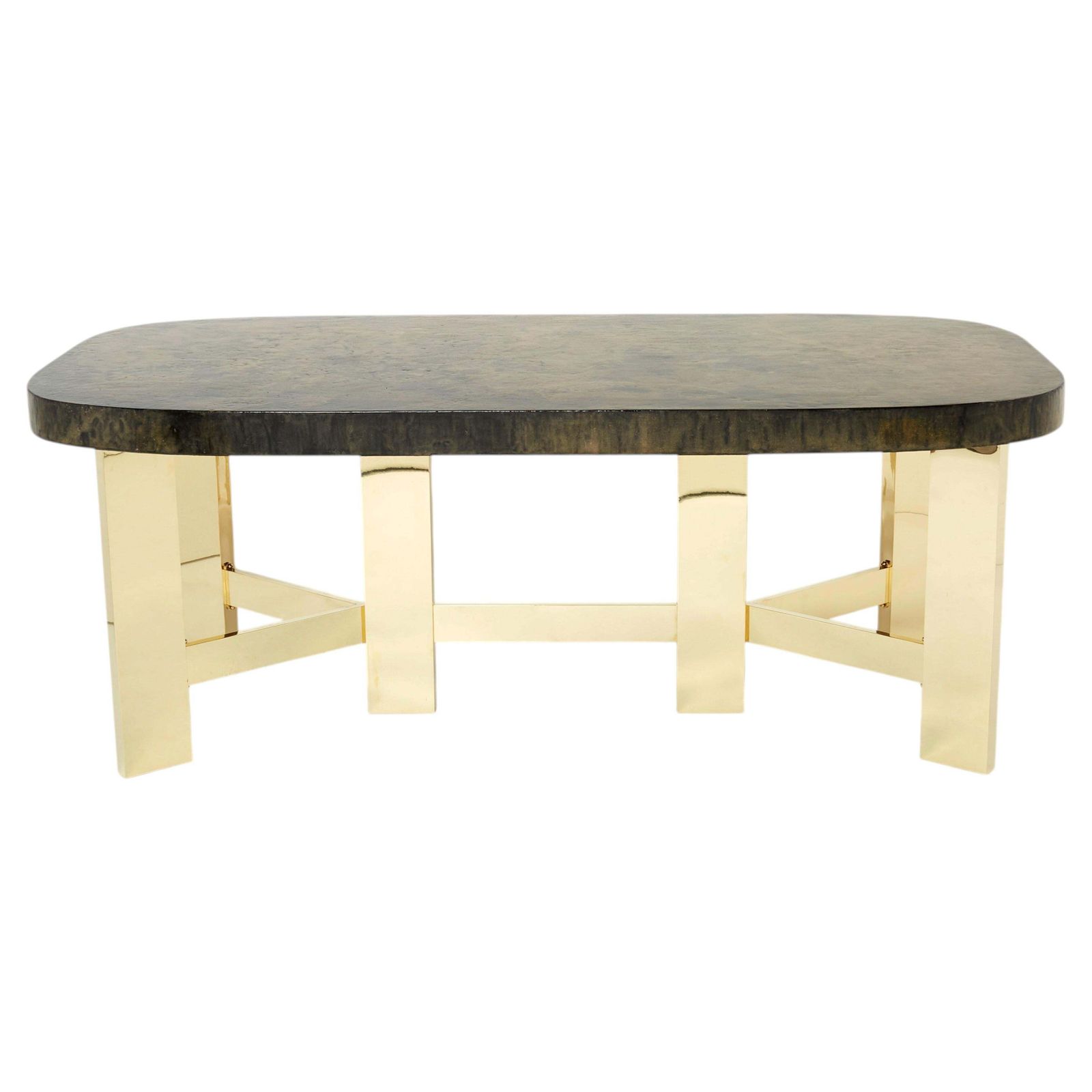 Table à manger brutaliste belge en résine et laiton, 1970