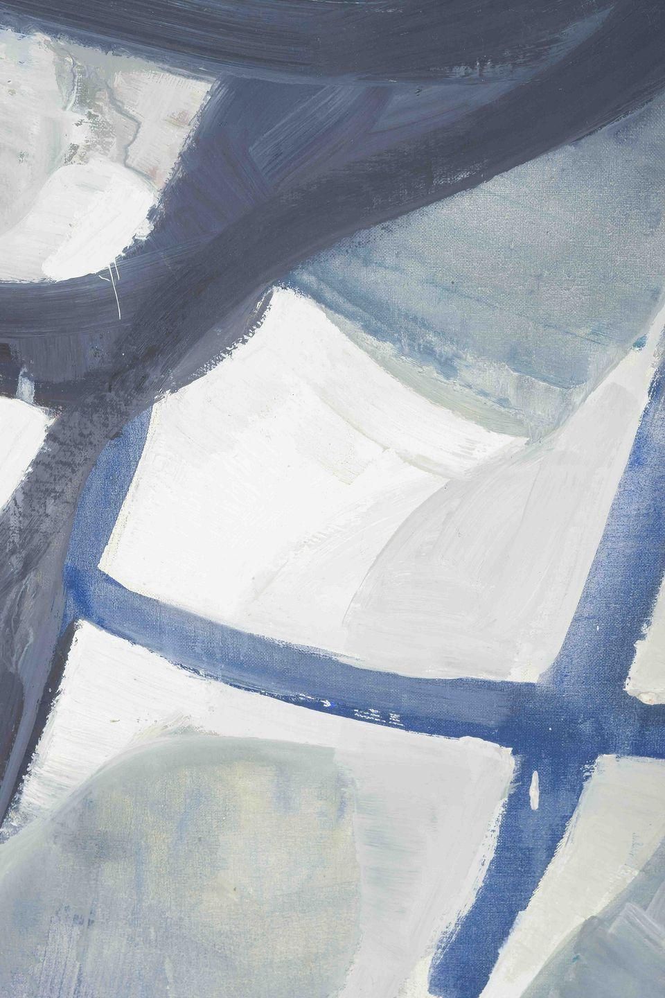 Allan Erwö. Oil On Canvas. Abstract Composition In Blue, White And Grey Tones. photo for sale