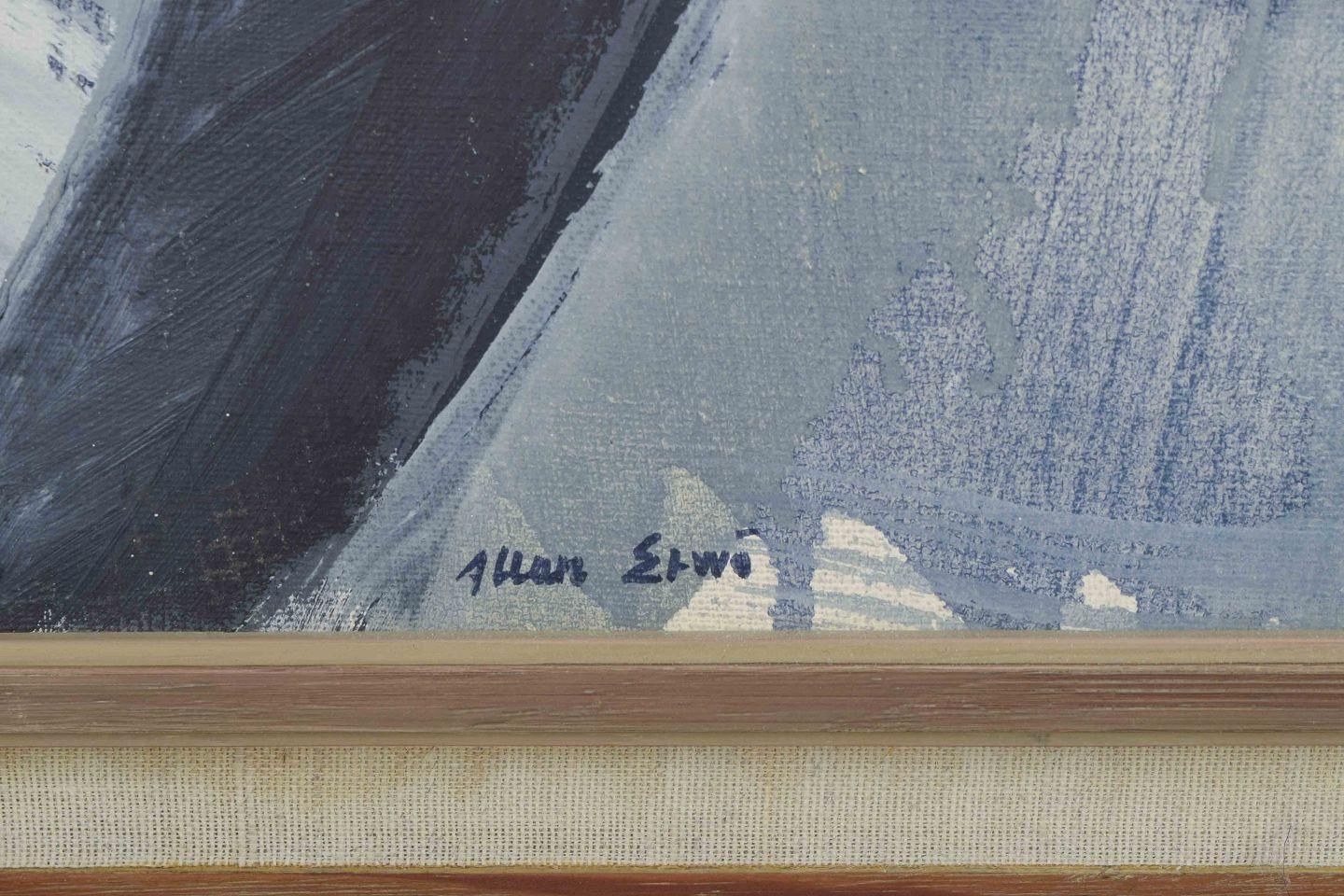 Allan Erwö. Oil On Canvas. Abstract Composition In Blue, White And Grey Tones. photo Art
